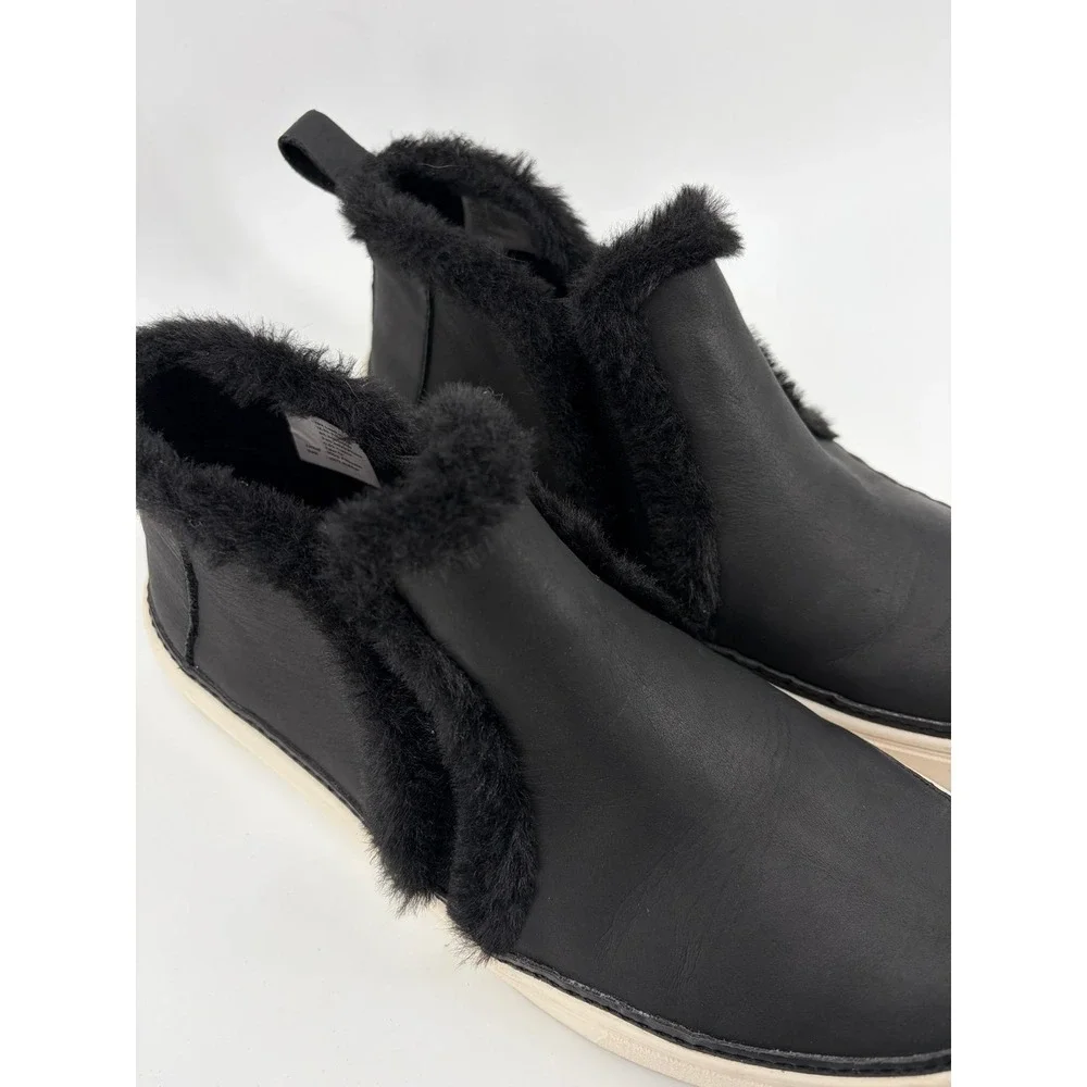 Toms Paxton Leather Sneaker, Black Slip-On, Ankle Boot, Faux Fur, Women's 7.5